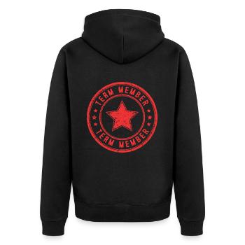 Team Mitglied - Unisex Premium Bio Zip Hoodie - Schwarz - Hinten - Nico (187cm)