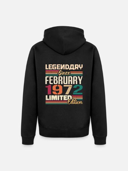 Februar 1972 Geburtstagsgeschenk Februar 1972 - Premium økologisk unisex-hættejakke - sort