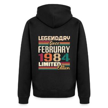 Februar 1984 Geburtstagsgeschenk Februar 1984 - Unisex Premium Bio Zip Hoodie - Schwarz - Hinten - Nico (187cm)