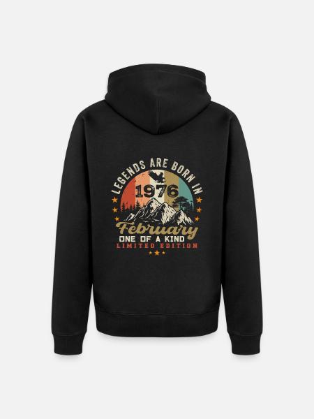 Født i februar 1976 fødselsdag joke retro 1976 - Premium økologisk unisex-hættejakke - sort