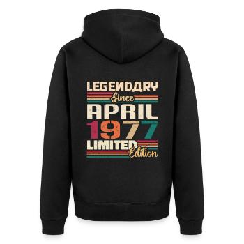 Legenden Werden Im April 1977 Geboren - 1977 - Unisex Premium Bio Zip Hoodie - Schwarz - Hinten - Nico (187cm)