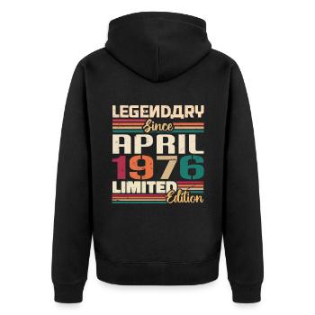 Legenden Werden Im April 1976 Geboren - 1976 - Unisex Premium Bio Zip Hoodie - Schwarz - Hinten - Nico (187cm)