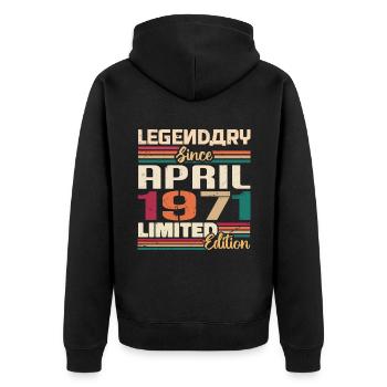 Les légendes sont nées en avril 1971 - 1971 - Veste à capuche bio Premium Unisexe - noir - Dos - Nico (187cm)