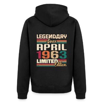 Legenden Werden Im April 1963 Geboren - 1963 - Unisex Premium Bio Zip Hoodie - Schwarz - Hinten - Nico (187cm)