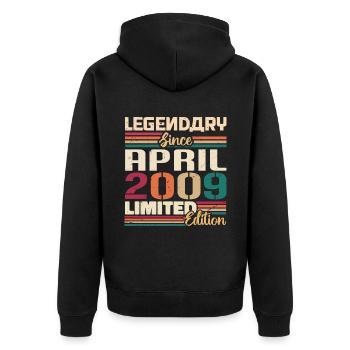 Legenden Werden Im April 2009 Geboren - 2009 - Unisex Premium Bio Zip Hoodie - Schwarz - Hinten - Nico (187cm)
