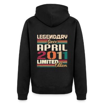 Legenden Werden Im April 2011 Geboren - 2011 - Unisex Premium Bio Zip Hoodie - Schwarz - Hinten - Nico (187cm)