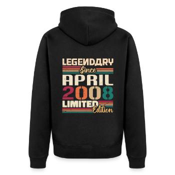 Legenden Werden Im April 2008 Geboren - 2008 - Unisex Premium Bio Zip Hoodie - Schwarz - Hinten - Nico (187cm)