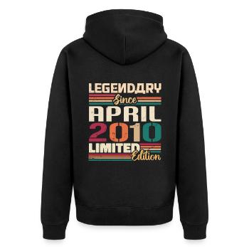 Legenden Werden Im April 2010 Geboren - 2010 - Unisex Premium Bio Zip Hoodie - Schwarz - Hinten - Nico (187cm)