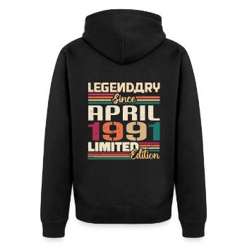 Les légendes naissent en avril 1991 - 1991 - Veste à capuche bio Premium Unisexe - noir - Dos - Nico (187cm)