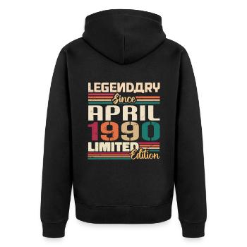 Legenden Werden Im April 1990 Geboren - 1990 - Unisex Premium Bio Zip Hoodie - Schwarz - Hinten - Nico (187cm)