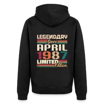 Legenden Werden Im April 1987 Geboren - 1987 - Unisex Premium Bio Zip Hoodie - Schwarz - Hinten - Nico (187cm)