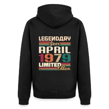 Legenden Werden Im April 1979 Geboren - 1979 - Unisex Premium Bio Zip Hoodie - Schwarz - Hinten - Nico (187cm)