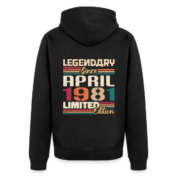 Legenden Werden Im April 1981 Geboren - 1981 - Unisex Premium Bio Zip Hoodie - Schwarz - Hinten - Nico (187cm)
