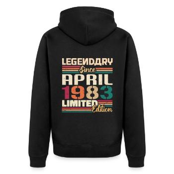 Legenden Werden Im April 1983 Geboren - 1983 - Unisex Premium Bio Zip Hoodie - Schwarz - Hinten - Nico (187cm)