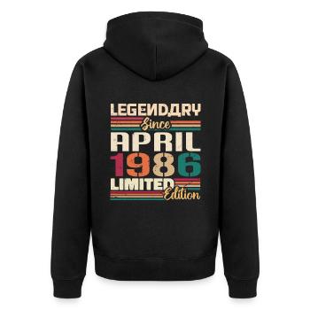 Legenden Werden Im April 1986 Geboren - 1986 - Unisex Premium Bio Zip Hoodie - Schwarz - Hinten - Nico (187cm)