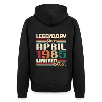 Legenden Werden Im April 1985 Geboren - 1985 - Unisex Premium Bio Zip Hoodie - Schwarz - Hinten - Nico (187cm)