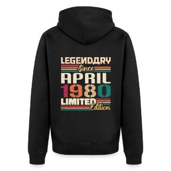Legenden Werden Im April 1980 Geboren - 1980 - Unisex Premium Bio Zip Hoodie - Schwarz - Hinten - Nico (187cm)