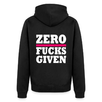 Zero fucks given - Unisex Premium Bio Zip Hoodie - Schwarz - Hinten - Nico (187cm)