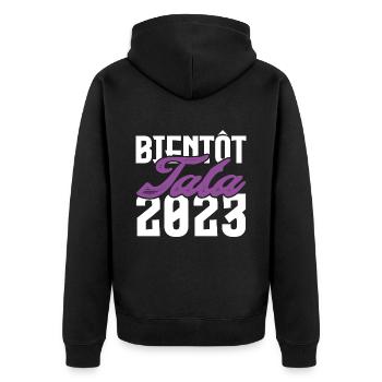 Cadeau Annonce grossesse bientôt Tata 2023. Tante. - Veste à capuche bio Premium Unisexe - noir - Dos - Nico (187cm)
