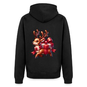 Geschenk Rentier Weihnachten - Unisex Premium Bio Zip Hoodie - Schwarz - Hinten - Nico (187cm)