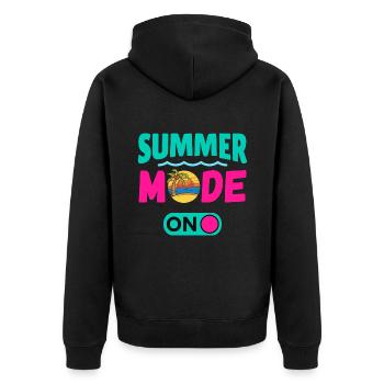 Sommermodus Ein - Unisex Premium Bio Zip Hoodie - Schwarz - Hinten - Nico (187cm)