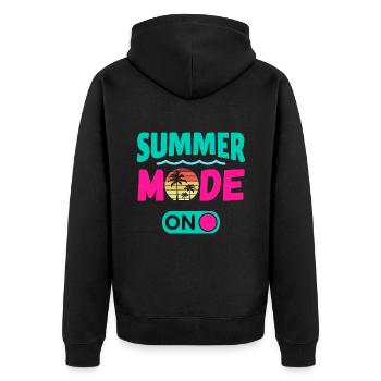 Sommermodus Ein - Unisex Premium Bio Zip Hoodie - Schwarz - Hinten - Nico (187cm)