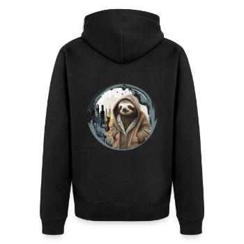 Cooles Faultier in der Stadt - Unisex Premium Bio Zip Hoodie - Schwarz - Hinten - Nico (187cm)