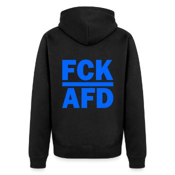 Fck afd - Unisex Premium Bio Zip Hoodie - Schwarz - Hinten - Nico (187cm)