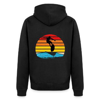 Surfen - Unisex Premium Bio Zip Hoodie - Schwarz - Hinten - Nico (187cm)