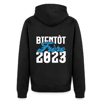 Cadeau Annonce grossesse bientôt Frère 2023. - Veste à capuche bio Premium Unisexe - noir - Dos - Nico (187cm)