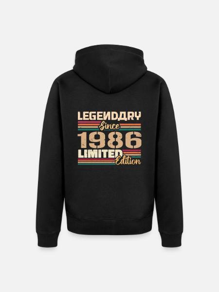 Millésime 1986 1986 Anniversaire né en 1986 - Veste à capuche bio Premium Unisexe - noir