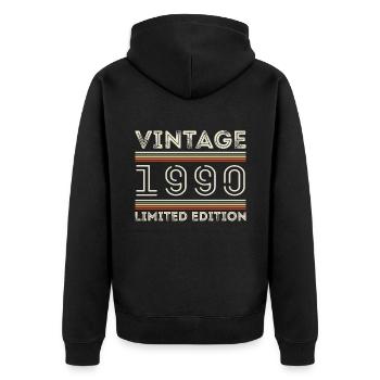 Jahrgang 1990 - Jahr 1990 Geburtstagsgeschenk 1990 - Unisex Premium Bio Zip Hoodie - Schwarz - Hinten - Nico (187cm)