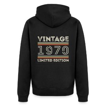 Jahrgang 1970 - Jahr 1970 Geburtstagsgeschenk 1970 - Unisex Premium Bio Zip Hoodie - Schwarz - Hinten - Nico (187cm)