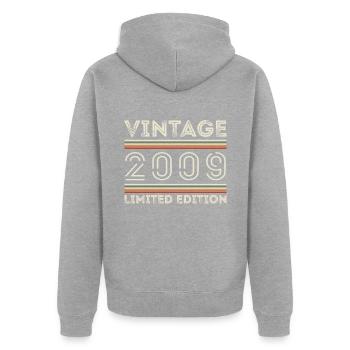 Jahrgang 2009 - Jahr 2009 Geburtstagsgeschenk 2009 - Unisex Premium Bio Zip Hoodie - Grau meliert - Hinten - Nico (187cm)