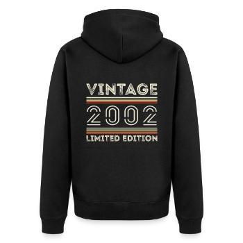 Jahrgang 2002 - Jahr 2002 Geburtstagsgeschenk 2002 - Unisex Premium Bio Zip Hoodie - Schwarz - Hinten - Nico (187cm)