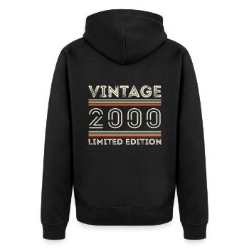 Jahrgang 2000 - Jahr 2000 Geburtstagsgeschenk 2000 - Unisex Premium Bio Zip Hoodie - Schwarz - Hinten - Nico (187cm)