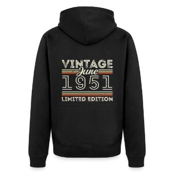 Juni 1951 Juni Geburtstagsgeschenk Juni 1951 - Unisex Premium Bio Zip Hoodie - Schwarz - Hinten - Nico (187cm)