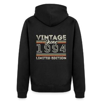 Juni 1994 Juni Geburtstagsgeschenk Juni 1994 - Unisex Premium Bio Zip Hoodie - Schwarz - Hinten - Nico (187cm)