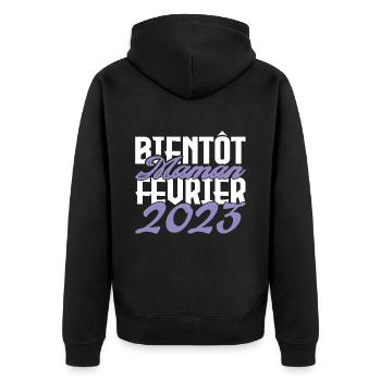Annonce grossesse. bientôt Maman Février 2023.mama - Veste à capuche bio Premium Unisexe - noir - Dos - Nico (187cm)