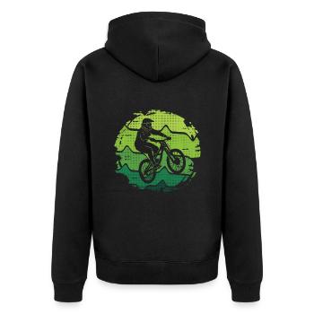 Fahrrad Downhill Mountainbike Mountain Biking - Unisex Premium Bio Zip Hoodie - Schwarz - Hinten - Nico (187cm)