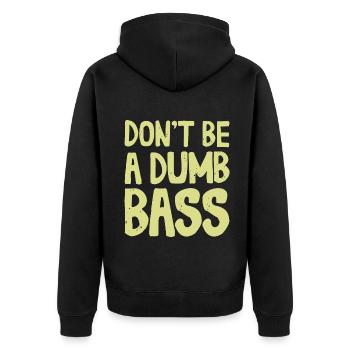 Don't Be A Dumb Bass Outfit für Fischer und Angler - Unisex Premium Bio Zip Hoodie - Schwarz - Hinten - Nico (187cm)