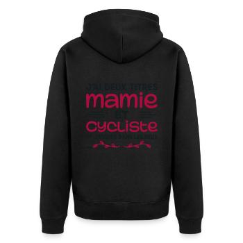 Zwei Titel Oma Radsportlerin | Oma | Fahrrad - Unisex Premium Bio Zip Hoodie - Schwarz - Hinten - Nico (187cm)