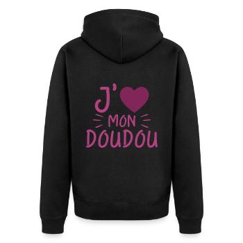 J'aime Mon Doudou Femme Amour Doudou Cadeau - Veste à capuche bio Premium Unisexe - noir - Dos - Nico (187cm)