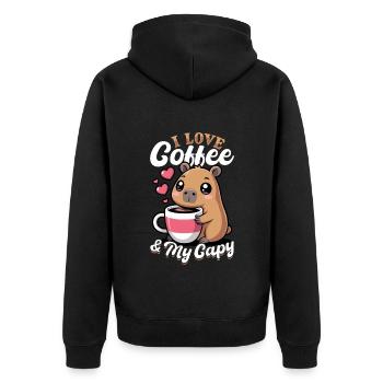 Capybara Coffee - Unisex Premium Bio Zip Hoodie - Schwarz - Hinten - Nico (187cm)