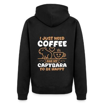Capybara Coffee - Unisex Premium Bio Zip Hoodie - Schwarz - Hinten - Nico (187cm)