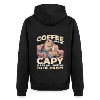 Capybara Coffee - Unisex Premium Bio Zip Hoodie - Schwarz - Hinten - Nico (187cm)
