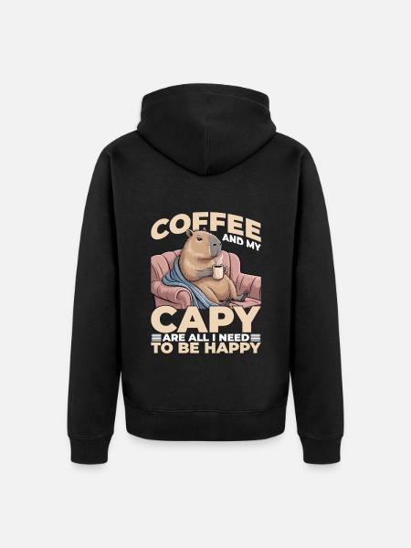 Capybara Coffee - Unisex Premium Bio Zip Hoodie - Schwarz