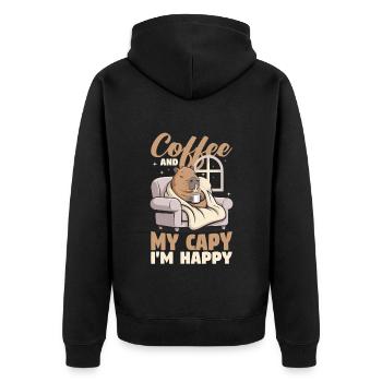 Capybara Coffee - Unisex Premium Bio Zip Hoodie - Schwarz - Hinten - Nico (187cm)