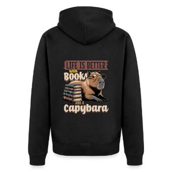 Capybara Reading Books - Unisex Premium Bio Zip Hoodie - Schwarz - Hinten - Nico (187cm)