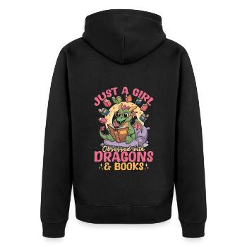 Fantasy Book reading Mythical Creatures - Unisex Premium Bio Zip Hoodie - Schwarz - Hinten - Nico (187cm)